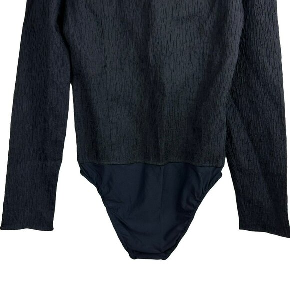 Zara Black Textured Bodysuit Top Square NecK Soft Small Size Large - Picture 12 of 15